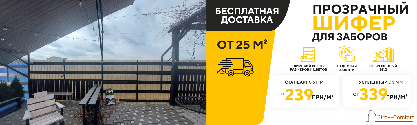 Забор из пластикового прозрачного шифера, характеристики, цена от 239грн за метр квадратный, бесплатная пересылка от 25 метров квадратных